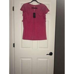 Sampeel V Neck  Ruffle Flutter Sleeve Top Large Pink Nwt